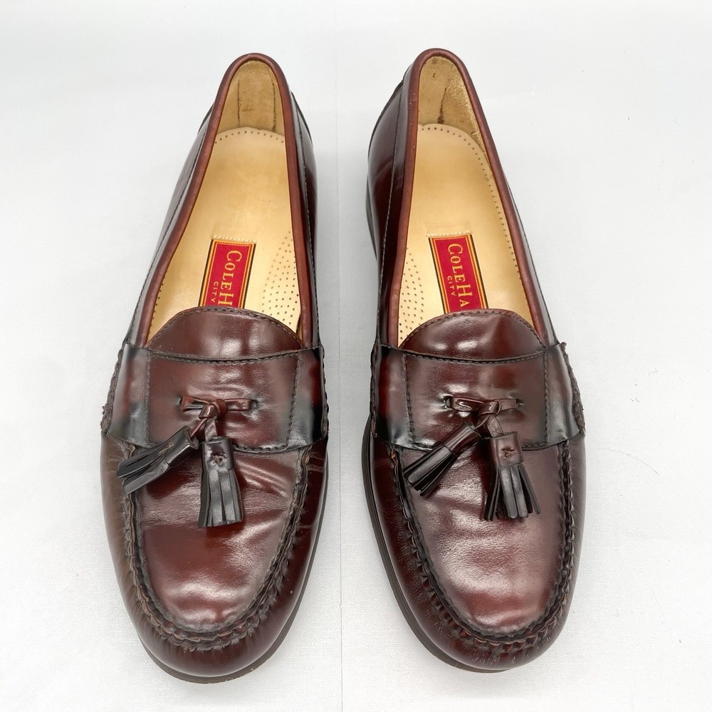 Cole Haan Mens 11.5 D Pinch Tassel Loafers Shoes Burgundy Leather Slip On Preppy